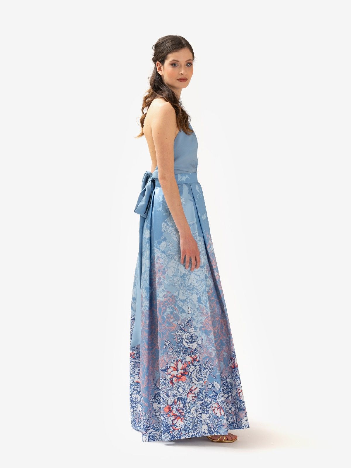 NICOLA D'ERRICO Gonna lunga fantasia satin celeste NICOLA D'ERRICO Gonna lunga fantasia satin celeste