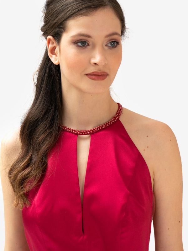 NICOLA D'ERRICO Abito lungo satin scollo all'americana ciliegia