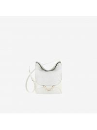 BORBONESE Borsa secchiello medium nylon ghiaccio + pelle bianca Bianco