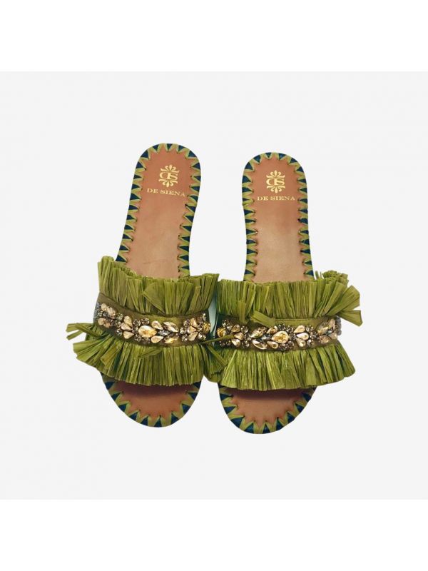DE SIENA Ciabattina raffia Verde militare DE SIENA Ciabattina raffia Verde militare