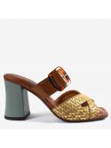 A.S.H. Sandalo con borchie + tacco oro Cuoio