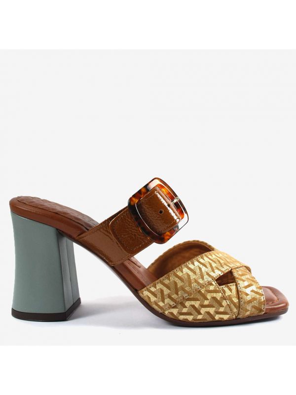CHIE MIHARA Mules tacco 80 fibbia cuoio incrocio caffè CHIE MIHARA Mules tacco 80 fibbia cuoio incrocio caffè