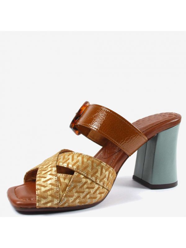 CHIE MIHARA Mules tacco 80 fibbia cuoio incrocio caffè CHIE MIHARA Mules tacco 80 fibbia cuoio incrocio caffè