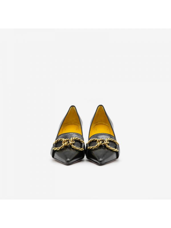 MARA BINI Dècolletè tacco 30 pelle + fibbia oro intrecciata Nero MARA BINI Dècolletè tacco 30 pelle + fibbia oro intrecciata Nero