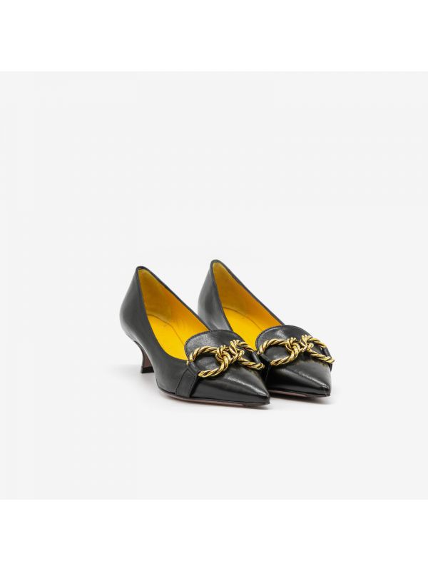 MARA BINI Dècolletè tacco 30 pelle + fibbia oro intrecciata Nero MARA BINI Dècolletè tacco 30 pelle + fibbia oro intrecciata Nero