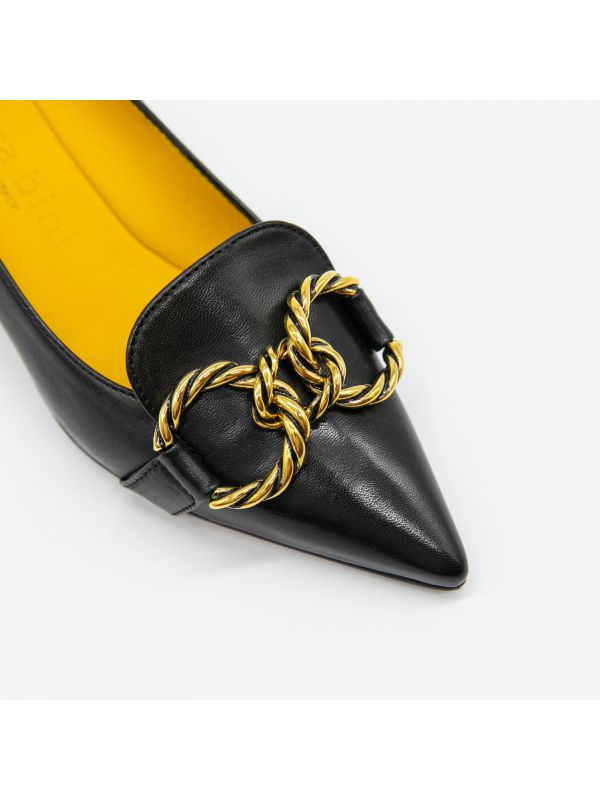 MARA BINI Dècolletè tacco 30 pelle + fibbia oro intrecciata Nero MARA BINI Dècolletè tacco 30 pelle + fibbia oro intrecciata Nero