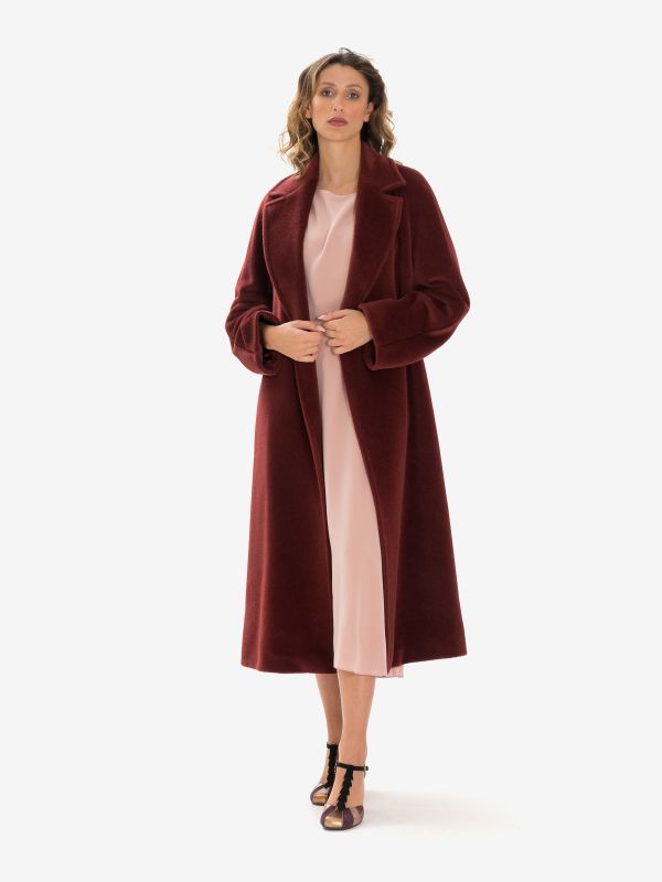 MAX MARA STUDIO Cappotto lungo alpaca doppiopetto Bordeaux
