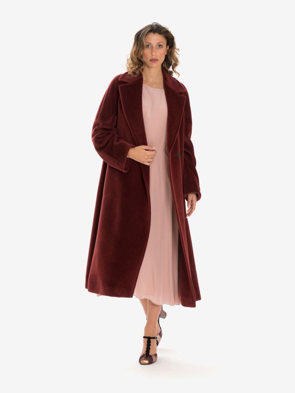 MAX MARA STUDIO Cappotto lungo alpaca doppiopetto Bordeaux