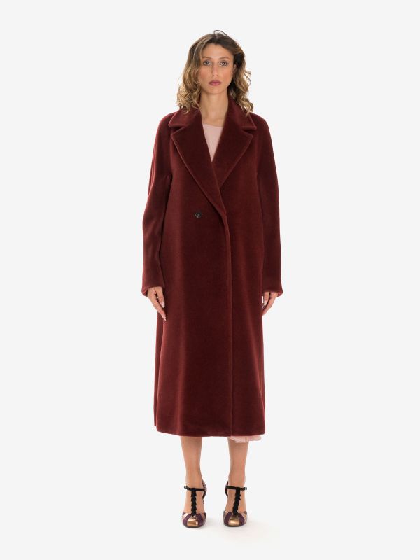 MAX MARA STUDIO Cappotto lungo alpaca doppiopetto Bordeaux