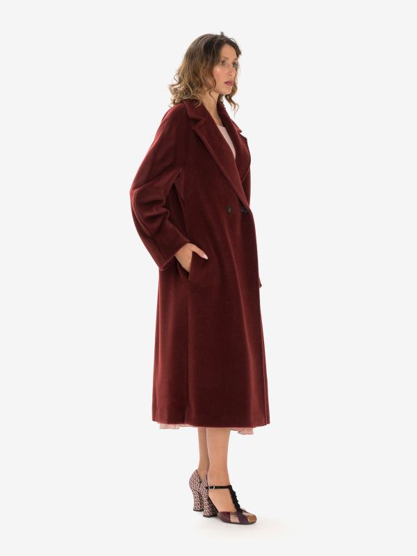 MAX MARA STUDIO Cappotto lungo alpaca doppiopetto Bordeaux
